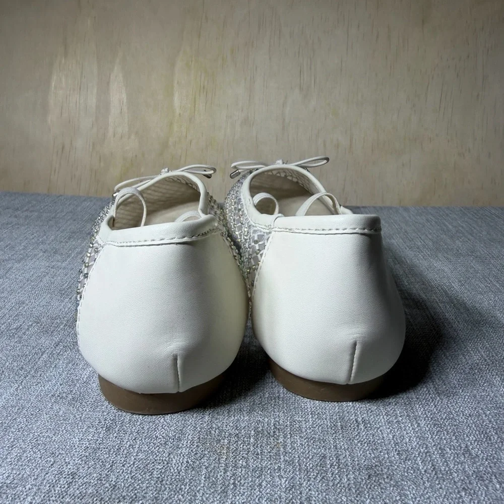 MIA Women’s Mesh Rhinestone Ballet Unica Flats Cream Size 7.5 | Slip-On Shoes‎